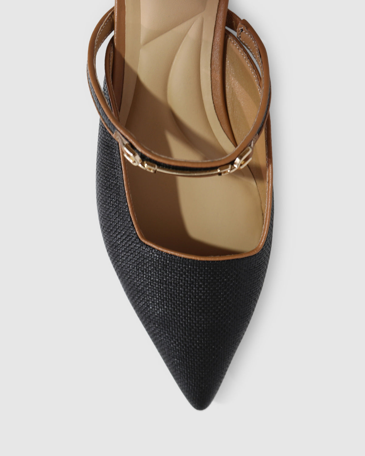 Side by Side Leather Trimmed Flats - Black/Tan