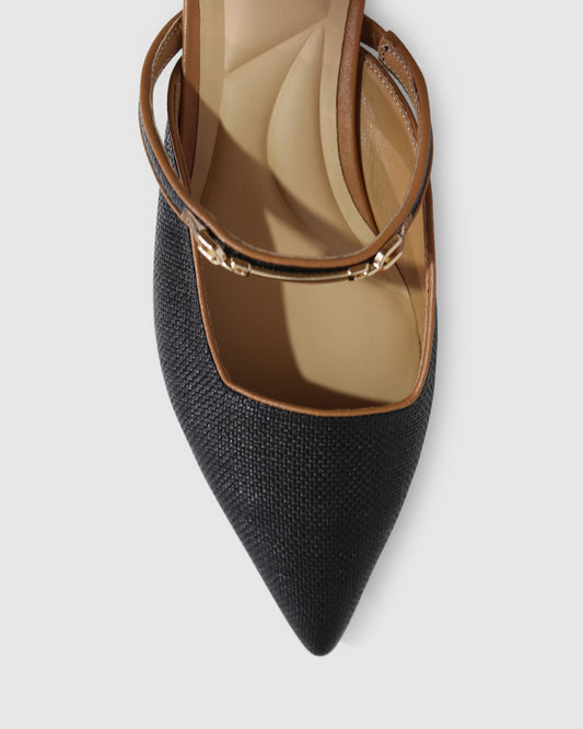 Side by Side Leather Trimmed Flats - Black/Tan