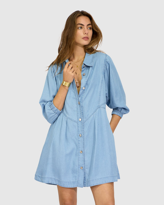 Supercut Denim Dress - Mid Blue Wash