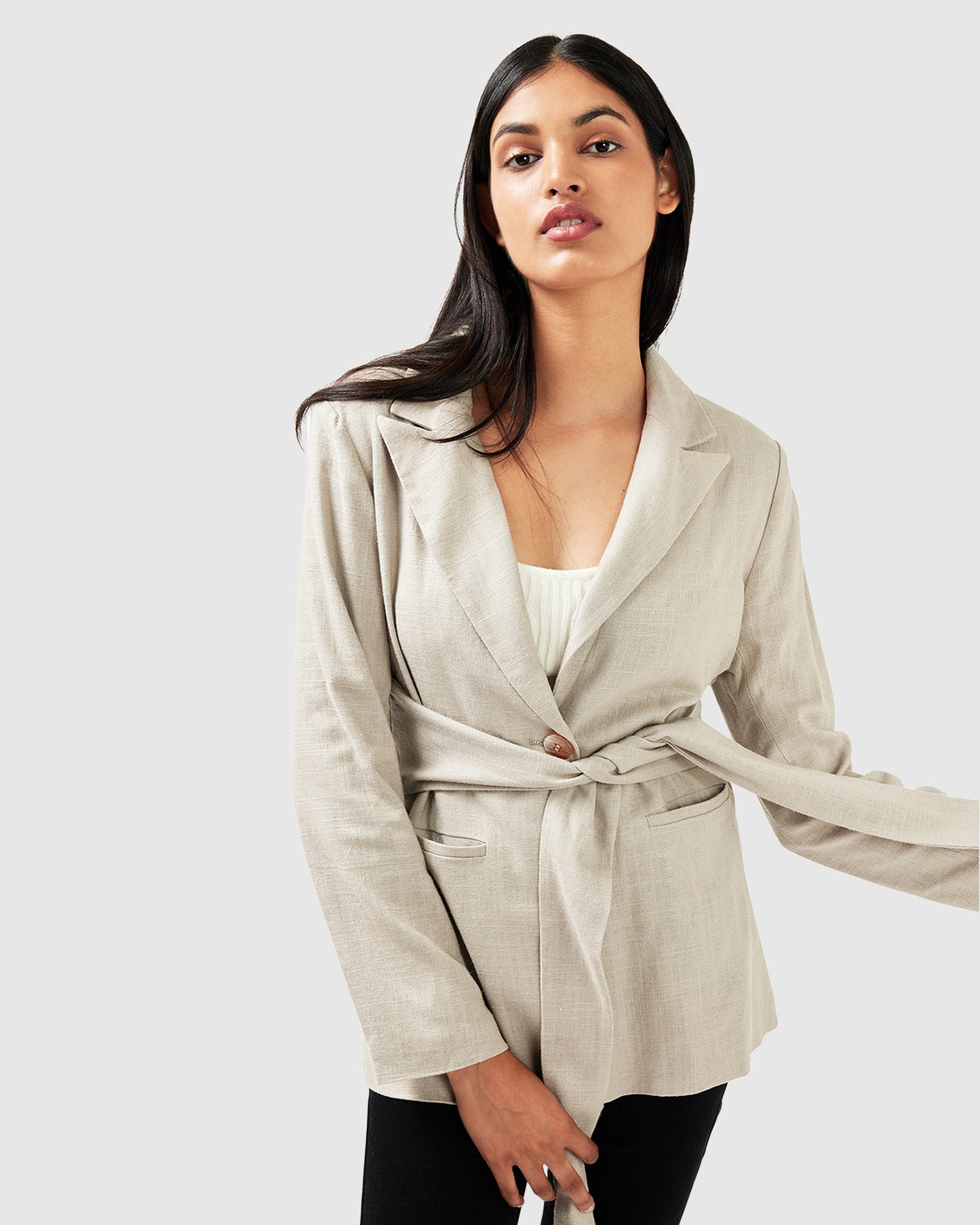 Synergy Wrap Blazer - Warm Grey