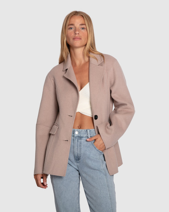 Stuck On You Wool Blend Cinched Waist Blazer - Sand