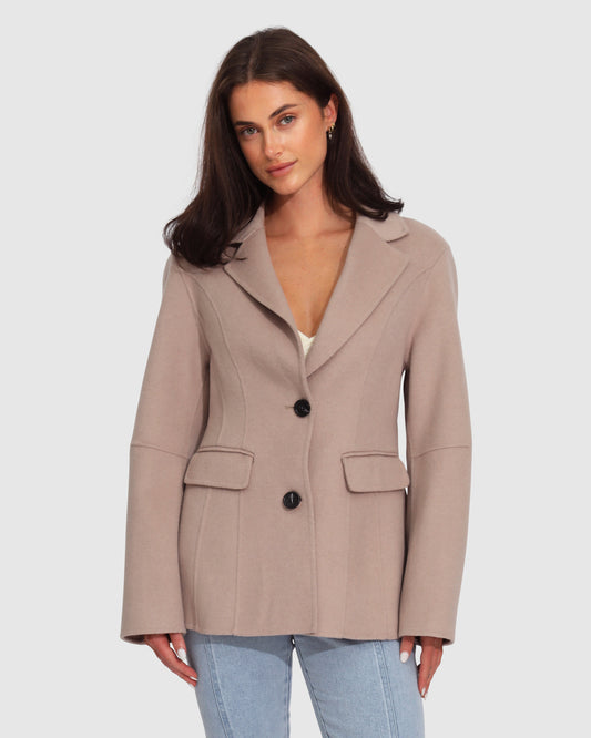 Stuck On You Cinch Waist Coat - Sand