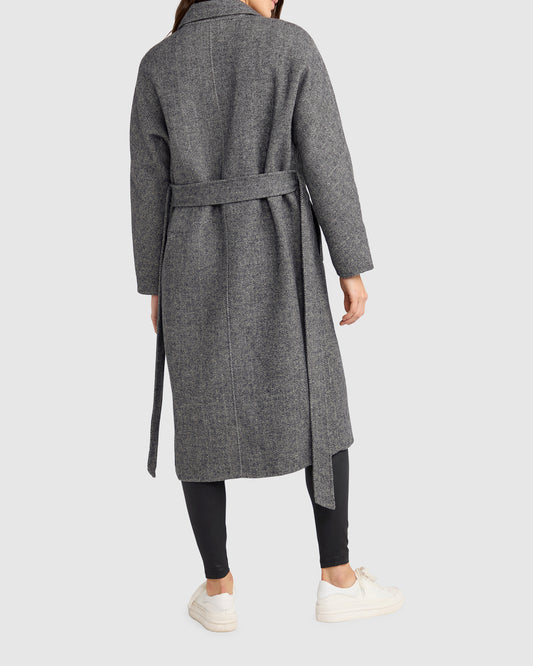 Standing Still Wool Blend Belted Coat - Charcoal