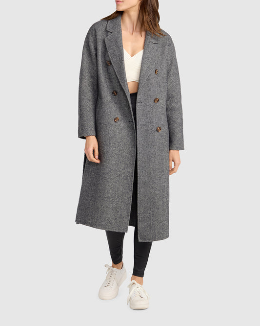 Standing Still Wool Blend Belted Coat - Charcoal