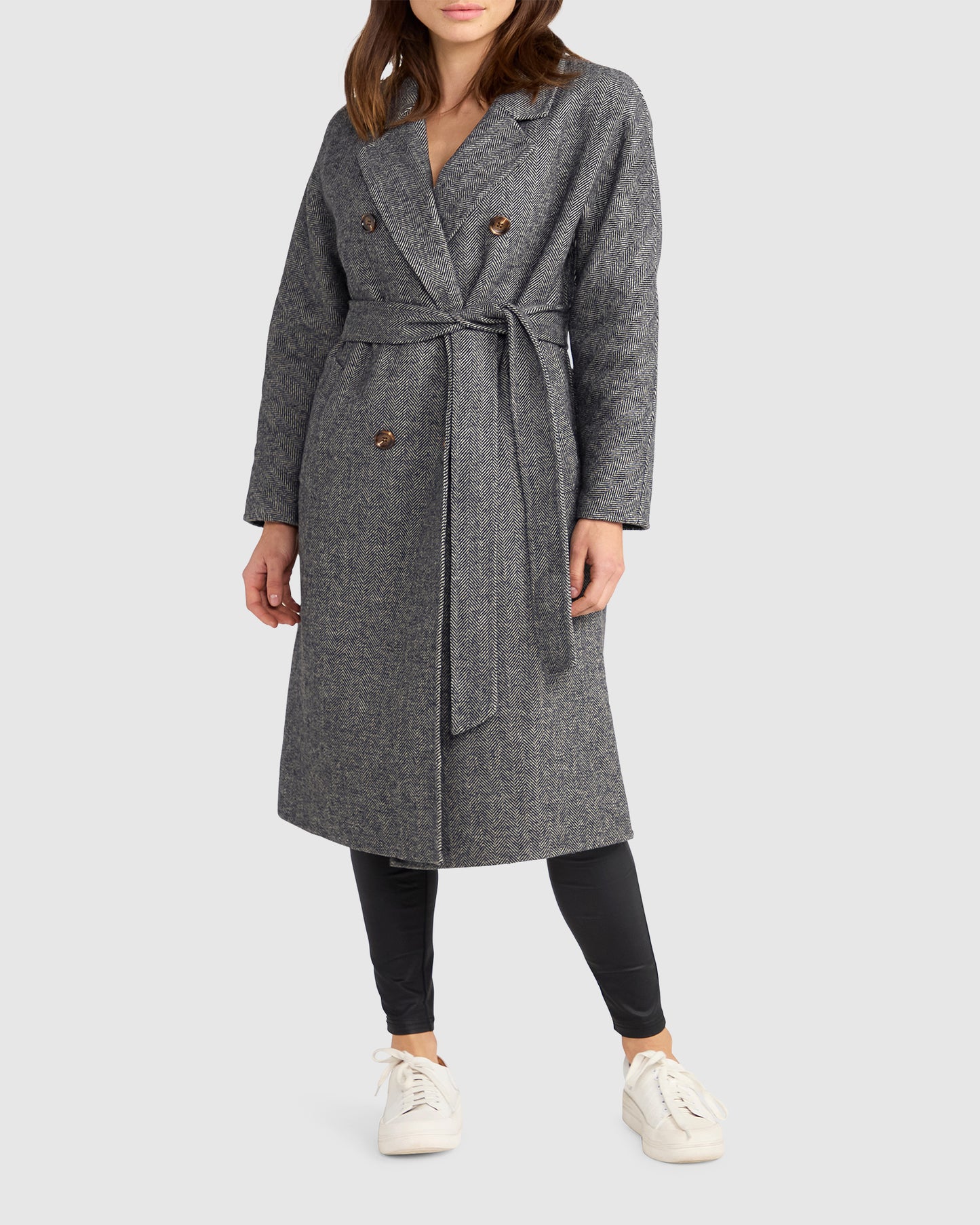 Standing Still Wool Blend Belted Coat - Charcoal