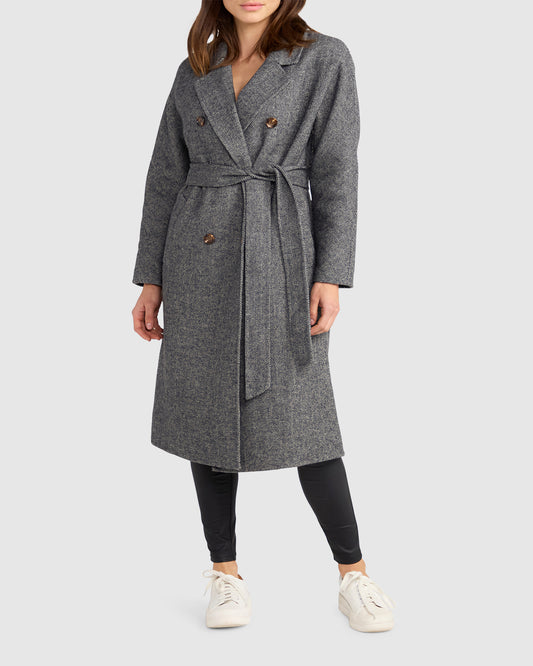 Standing Still Wool Blend Belted Coat - Charcoal