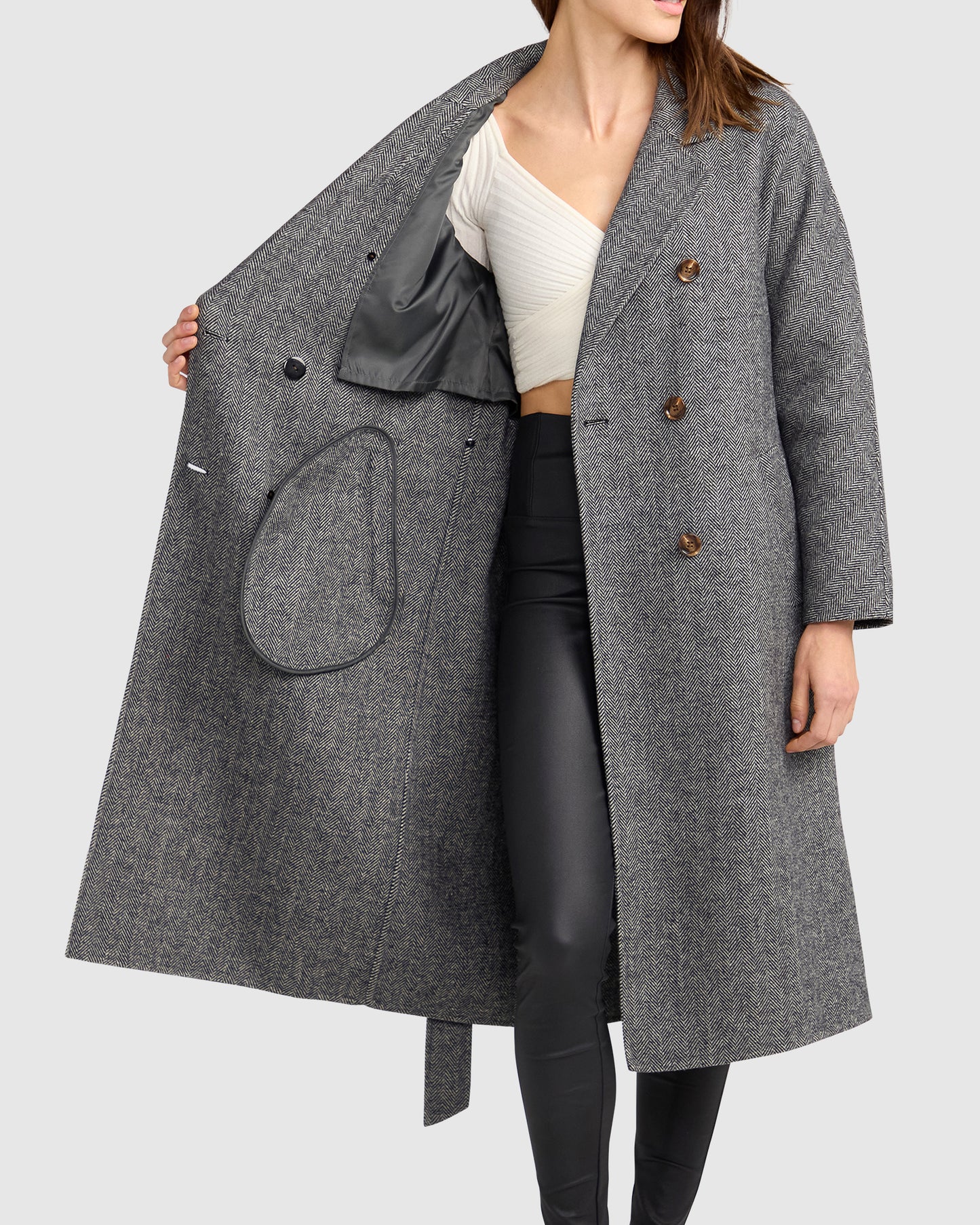 Standing Still Wool Blend Belted Coat - Charcoal