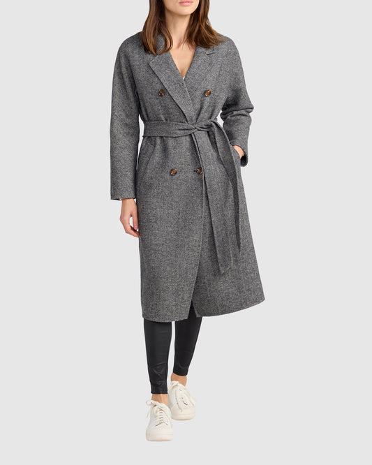 Standing Still Wool Blend Belted Coat - Charcoal