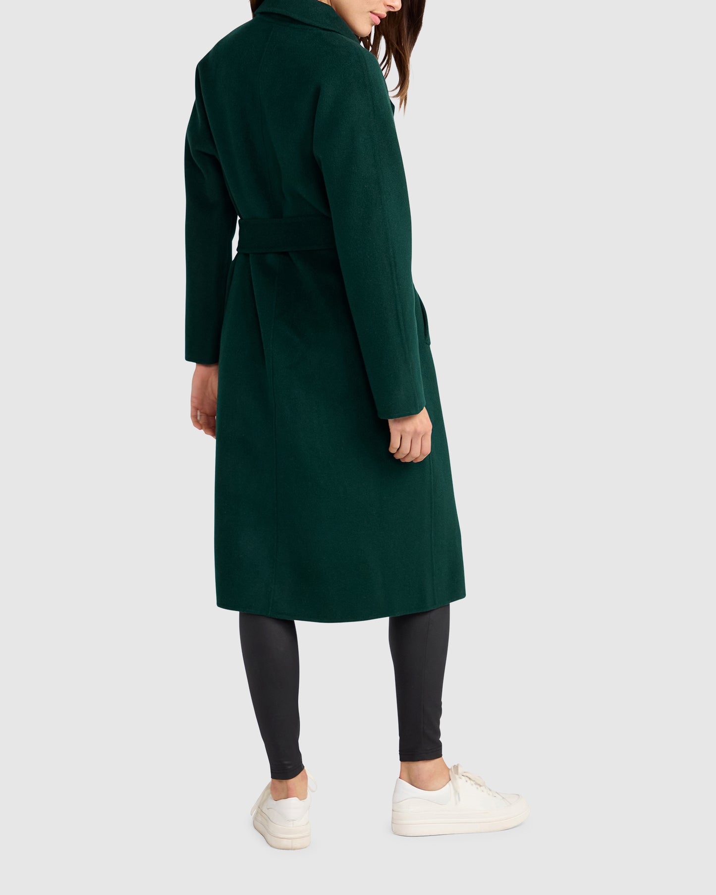 Standing Still Wool Blend Belted Coat - Dark Green