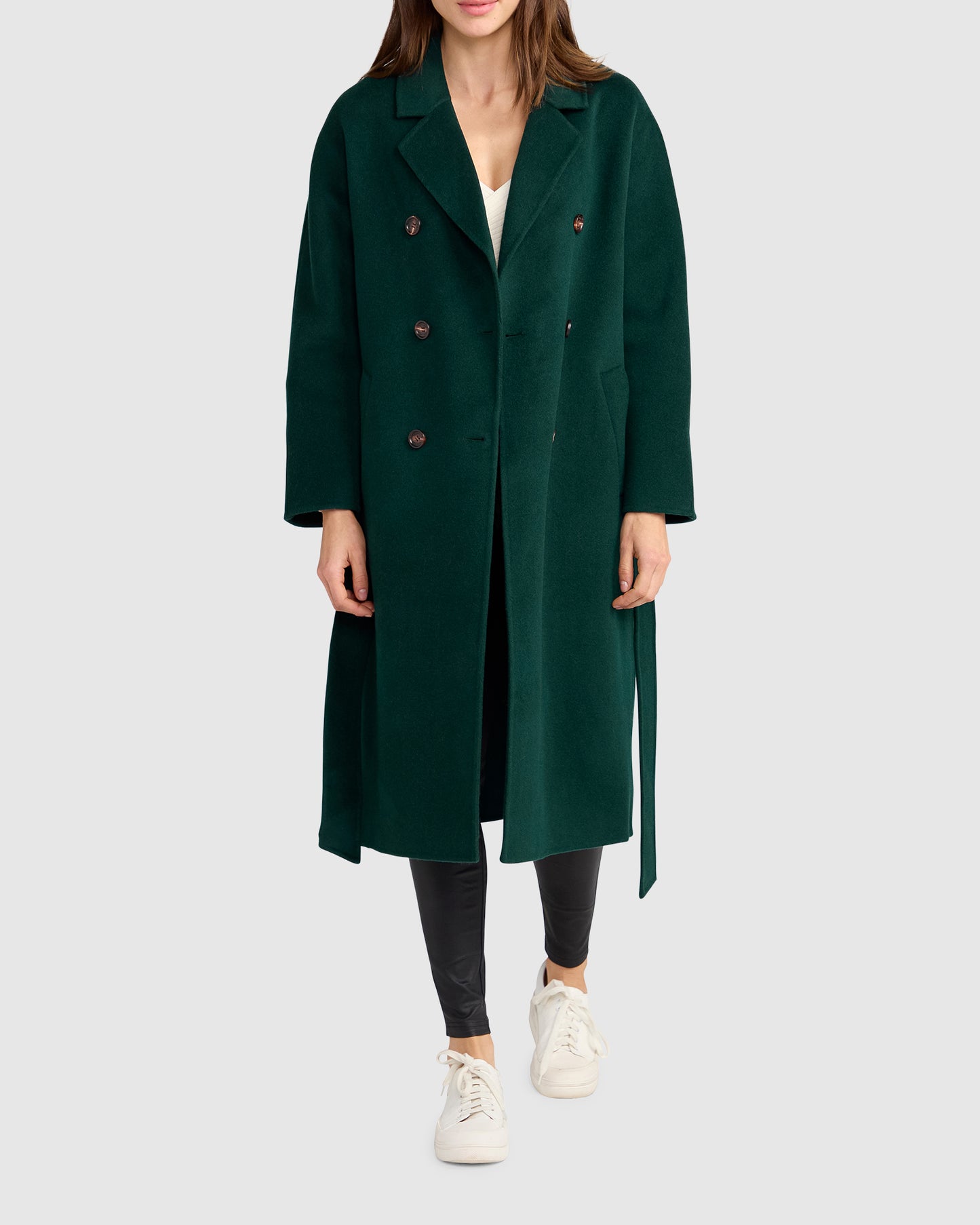 Standing Still Wool Blend Belted Coat - Dark Green