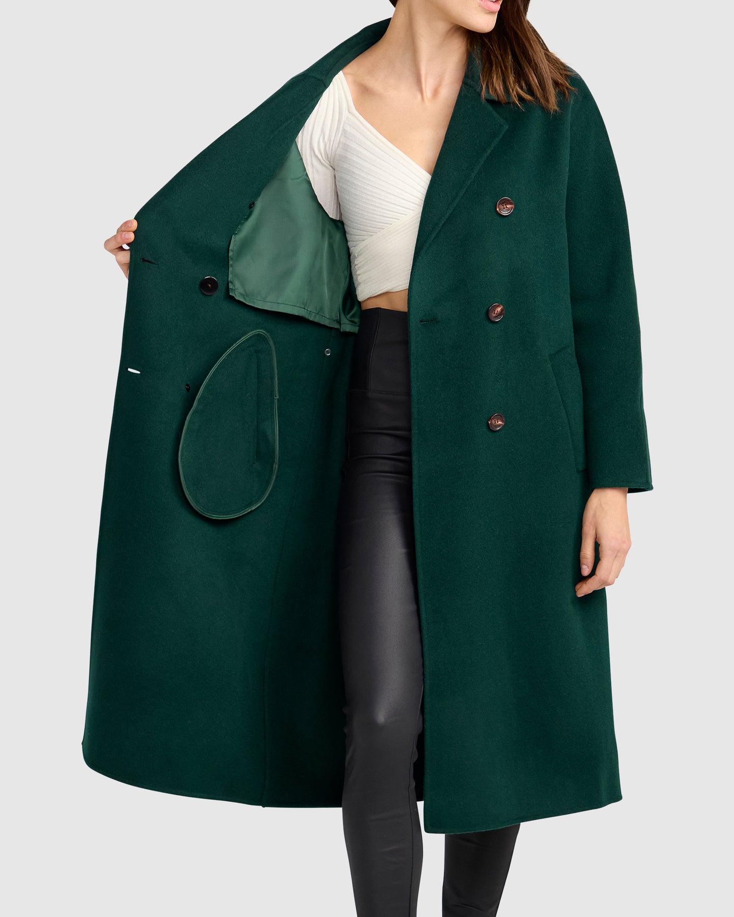 Standing Still Wool Blend Belted Coat - Dark Green