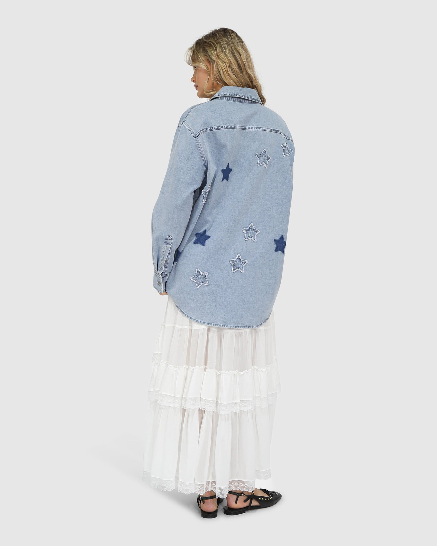 Stargazer Patch Detail Denim Shirt - Stonewash