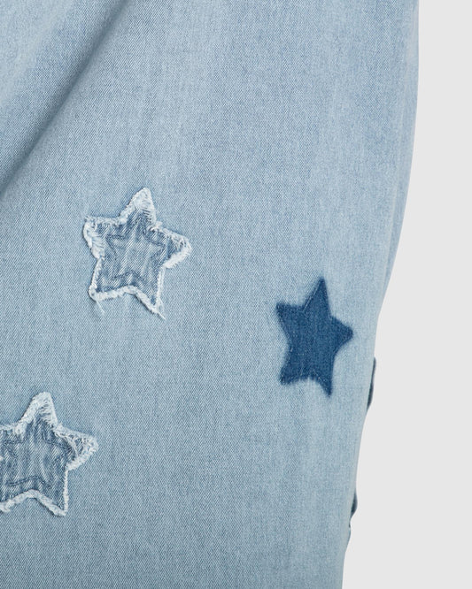 Stargazer Patch Detail Denim Shirt - Stonewash