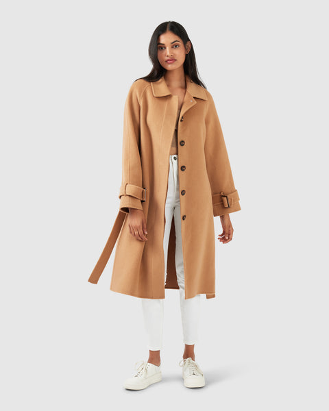 Shore To Shore Belted Wool Coat Camel – Belle Bloom