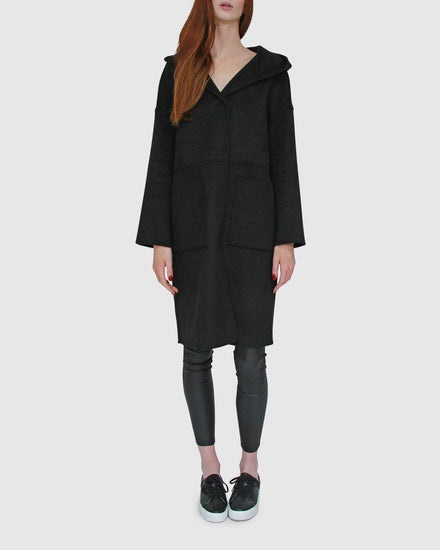Sunday Morning Wool Blend Hooded Coat - Black