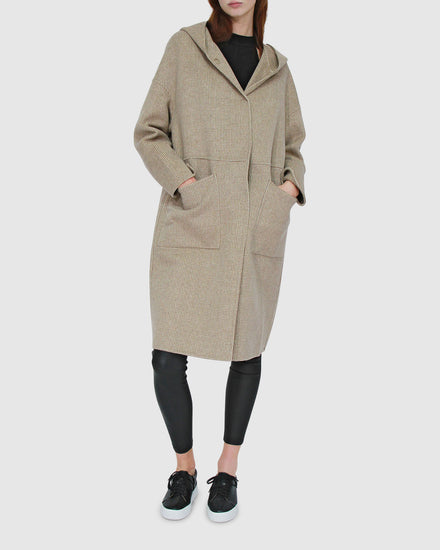 Sunday Morning Wool Blend Hooded Coat - Beige