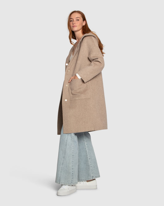 Sunday Morning Wool Blend Hooded Coat - Beige
