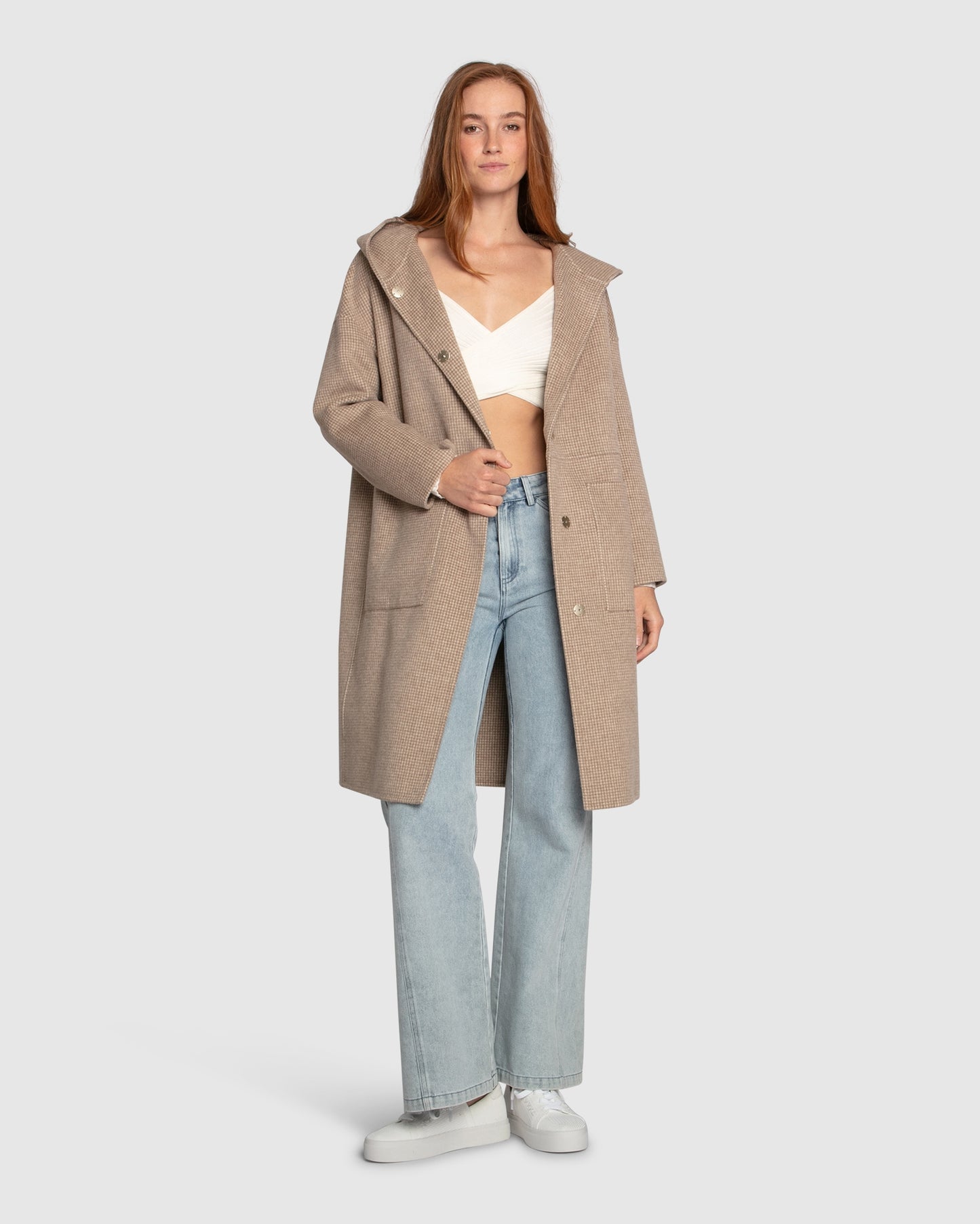 Sunday Morning Wool Blend Hooded Coat - Beige