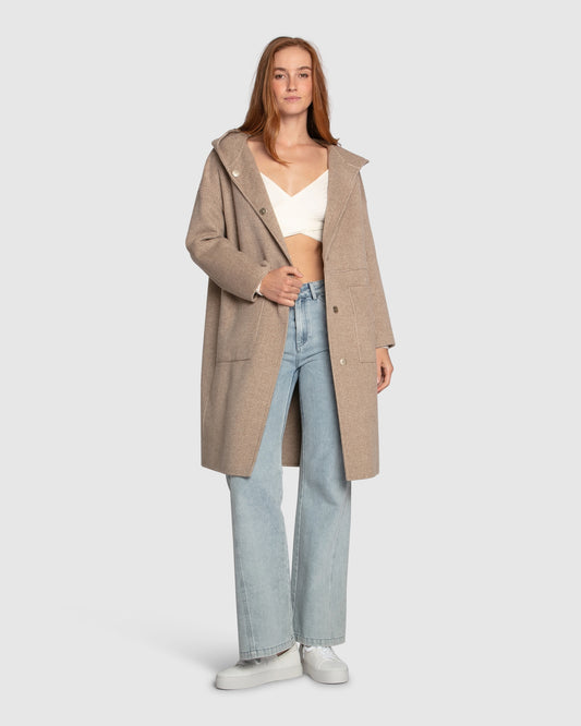 Sunday Morning Wool Blend Hooded Coat - Beige