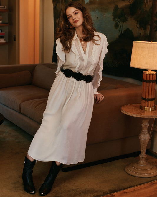 Slow Dance Frill Midi Dress - White
