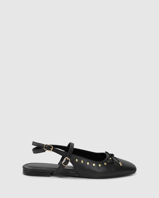 True Romance Slingback Leather Flats - Black
