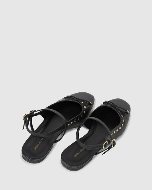 True Romance Slingback Leather Flats - Black