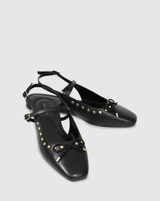 True Romance Slingback Leather Flats - Black