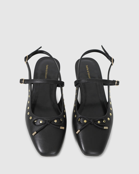True Romance Slingback Leather Flats - Black