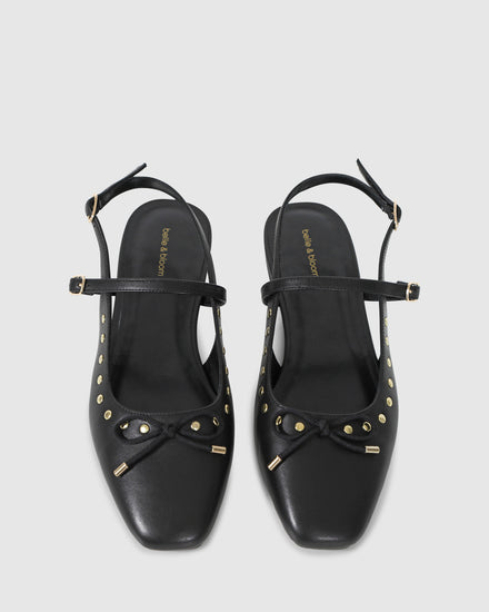 True Romance Slingback Leather Flats - Black