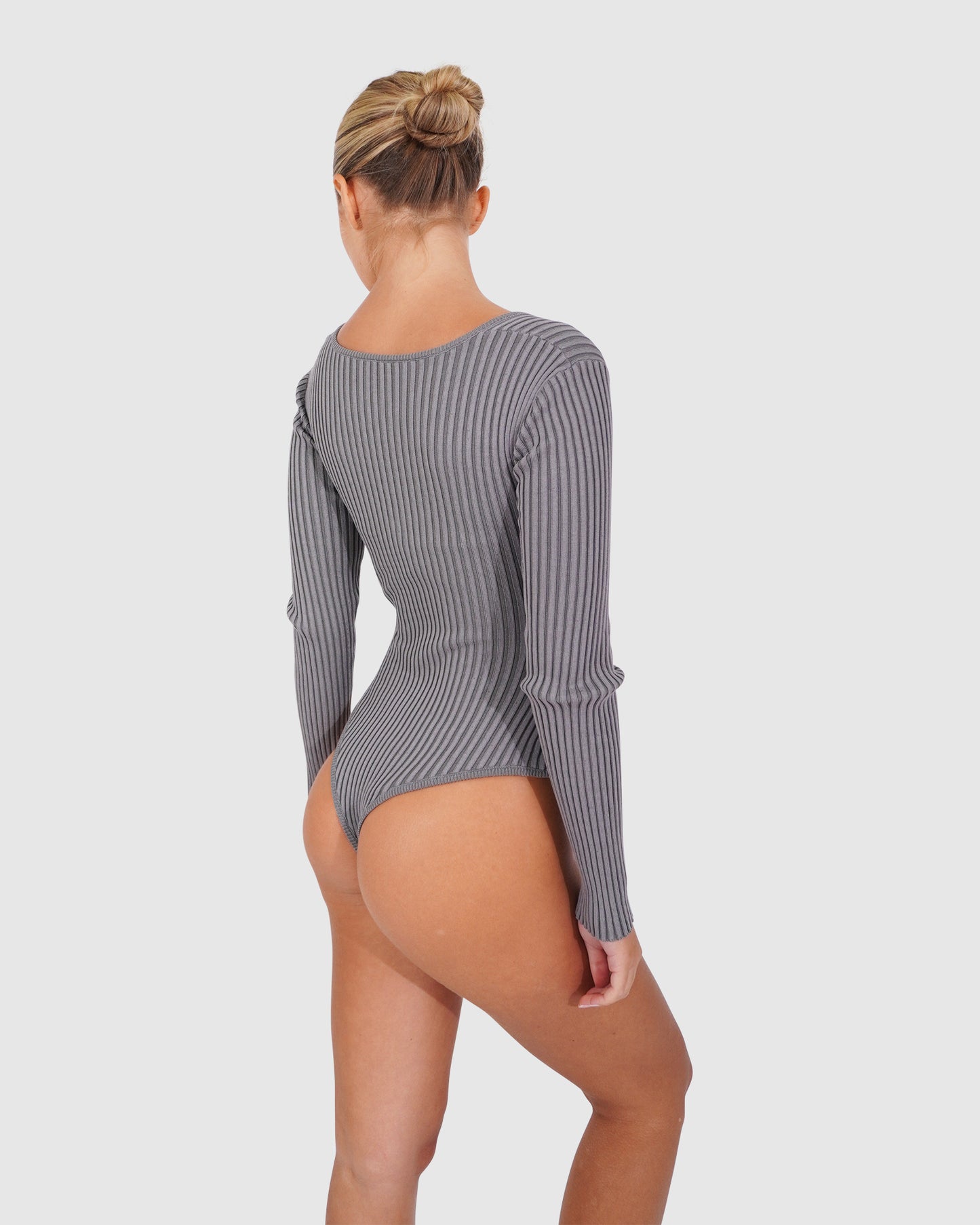 Think Twice Long Sleeve Bodysuit - Grey Marle