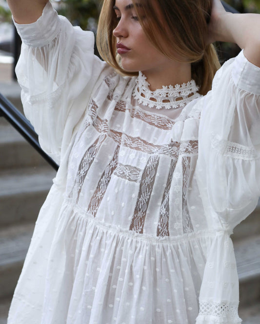 Unforgettable Oversized Lace Mini Dress - White