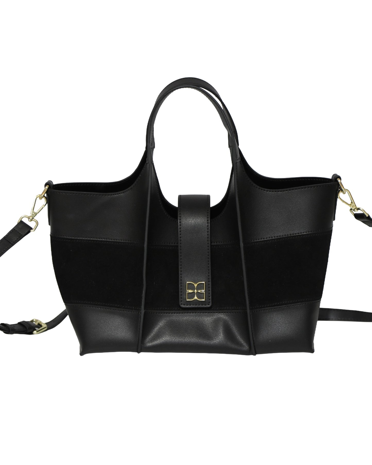 Contrast Suede Tote Bag – Black