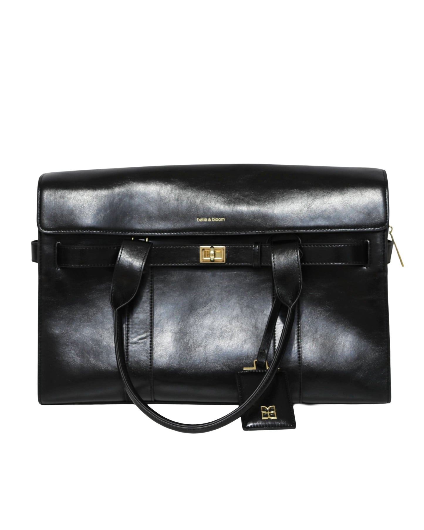 Structured Leather Turn-Lock Tote Bag – Black