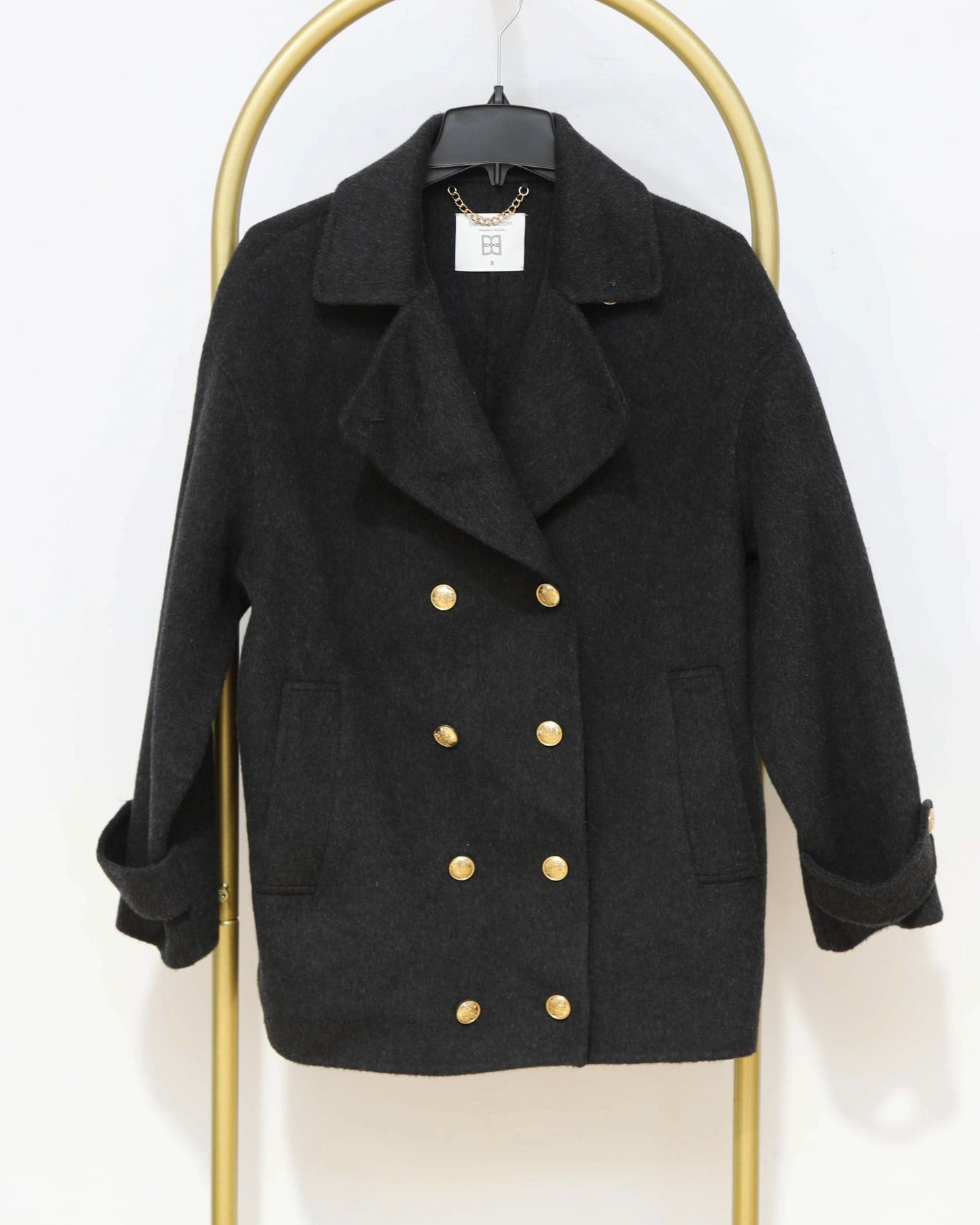 Double Breasted Pea Coat - Charcoal