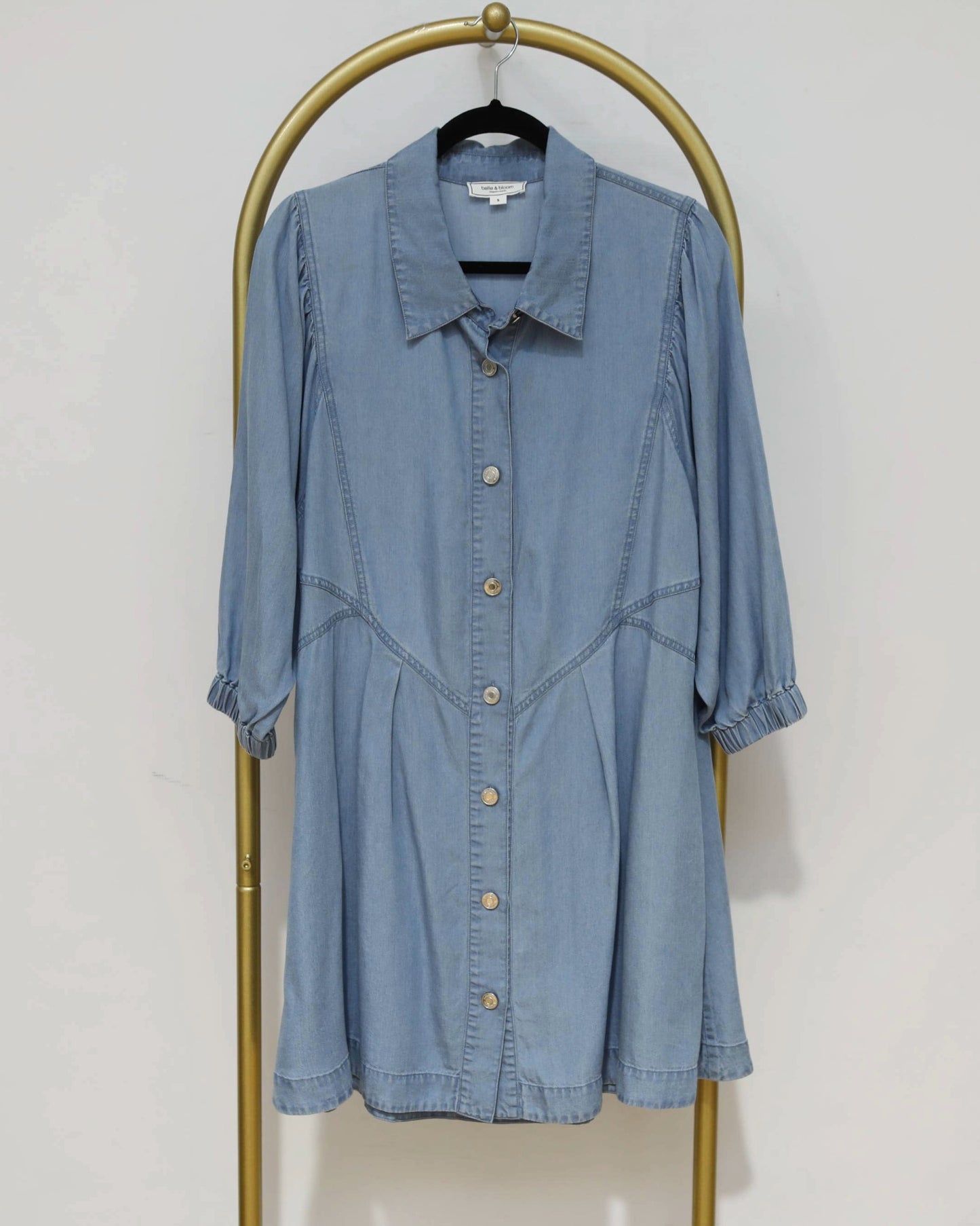 Button-Through Denim Mini Dress - Light Blue