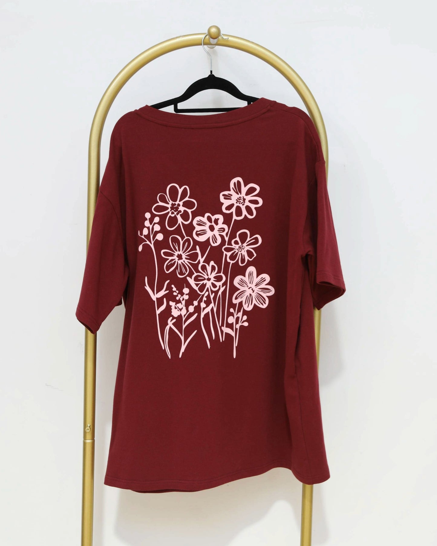 Floral Back Print Oversized T-Shirt – Burgundy