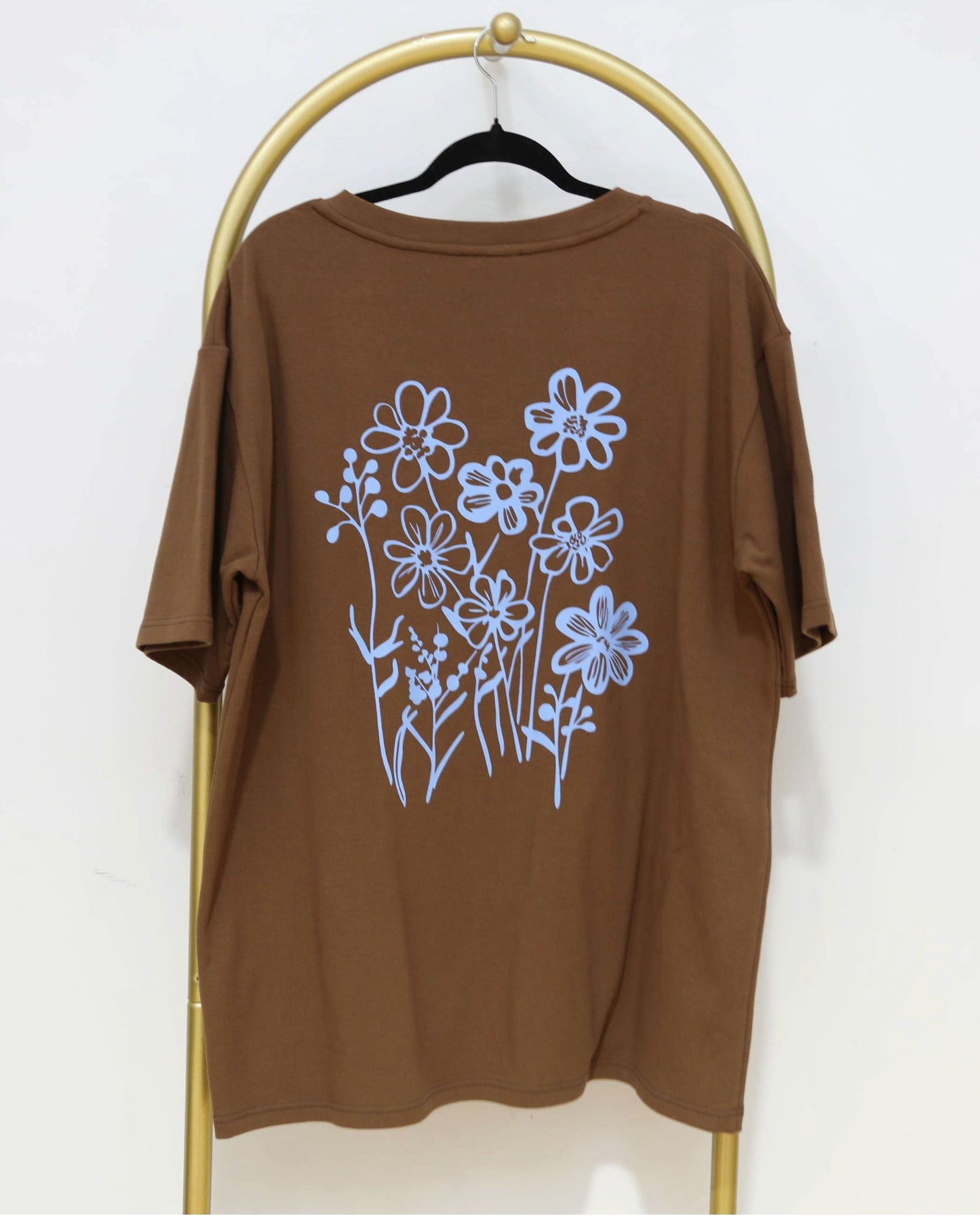 Floral Back Print Oversized T-Shirt – Chocolate