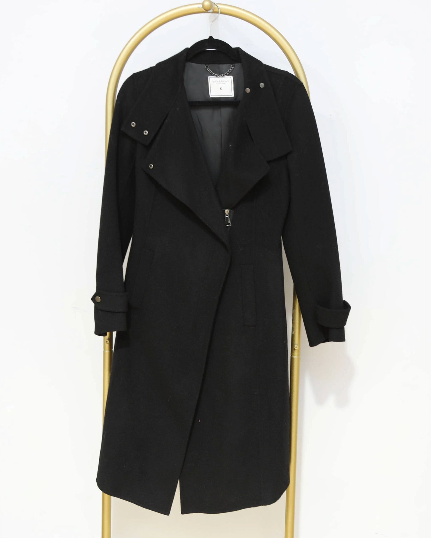 Asymmetric Zip Longline Coat – Black