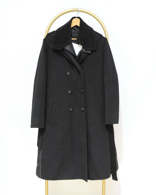 Quilted Panel Hooded Coat – Black