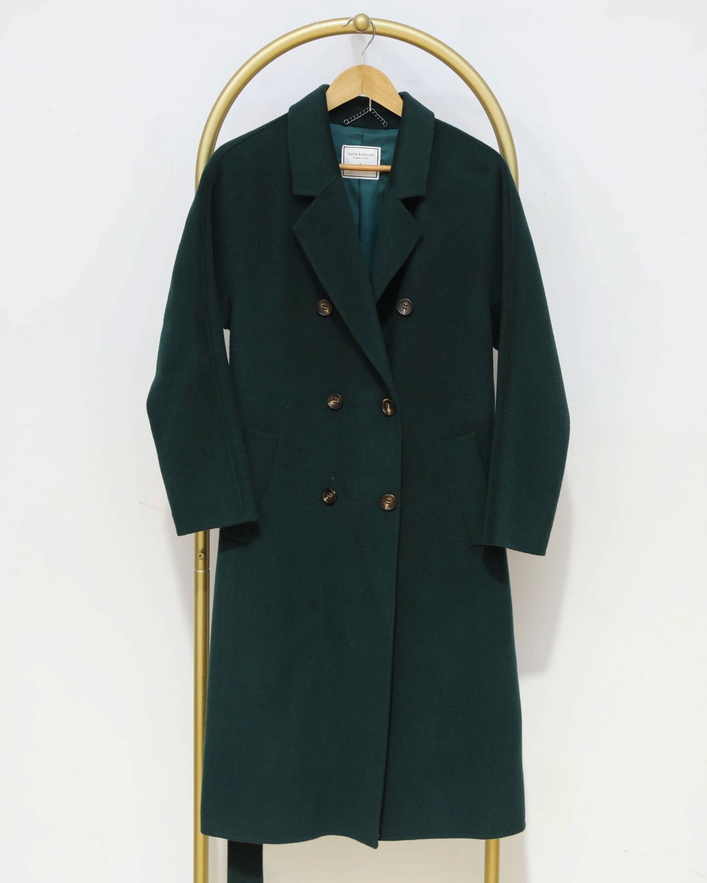 Double-Breasted Belted Coat – Forest Green