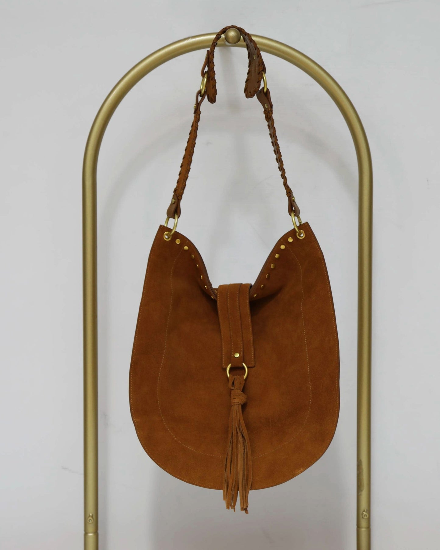 Studded Suede Hobo Bag – Tan