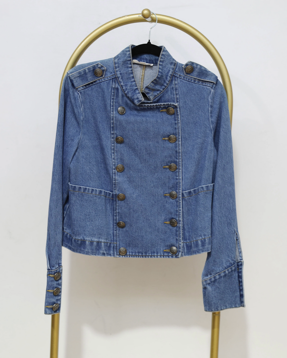 Double-Breasted Denim Jacket - Blue