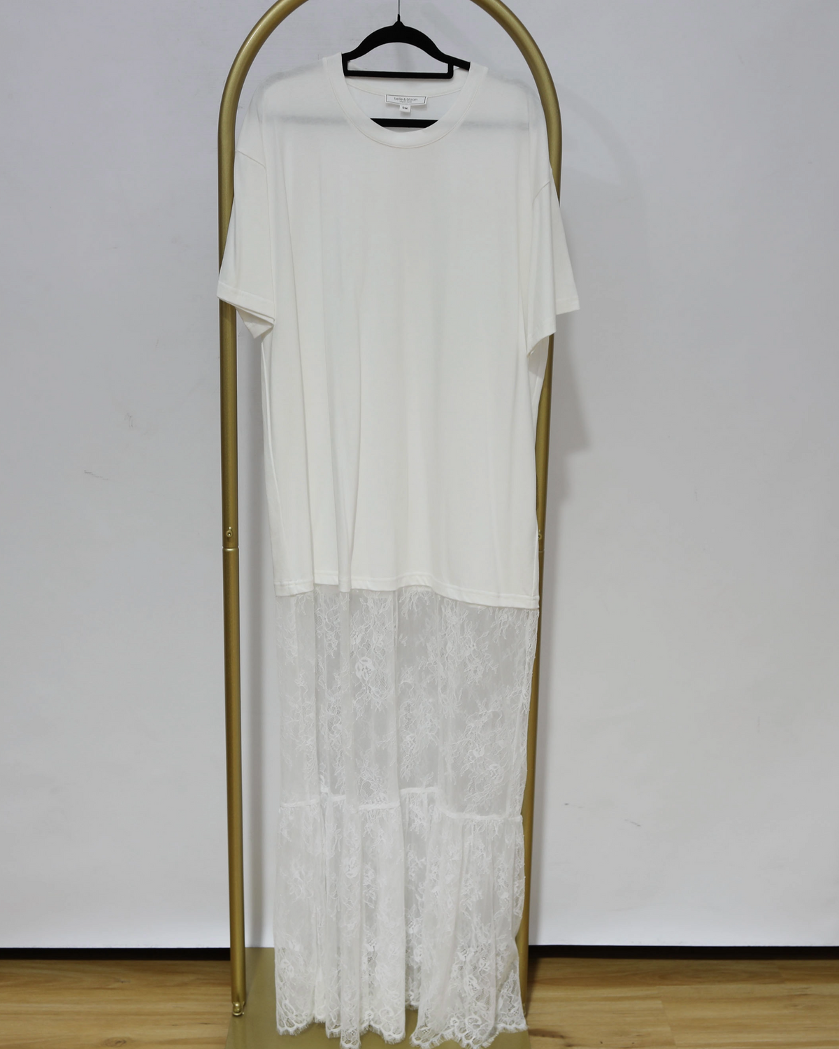 Lace Panel T-Shirt Maxi Dress - White