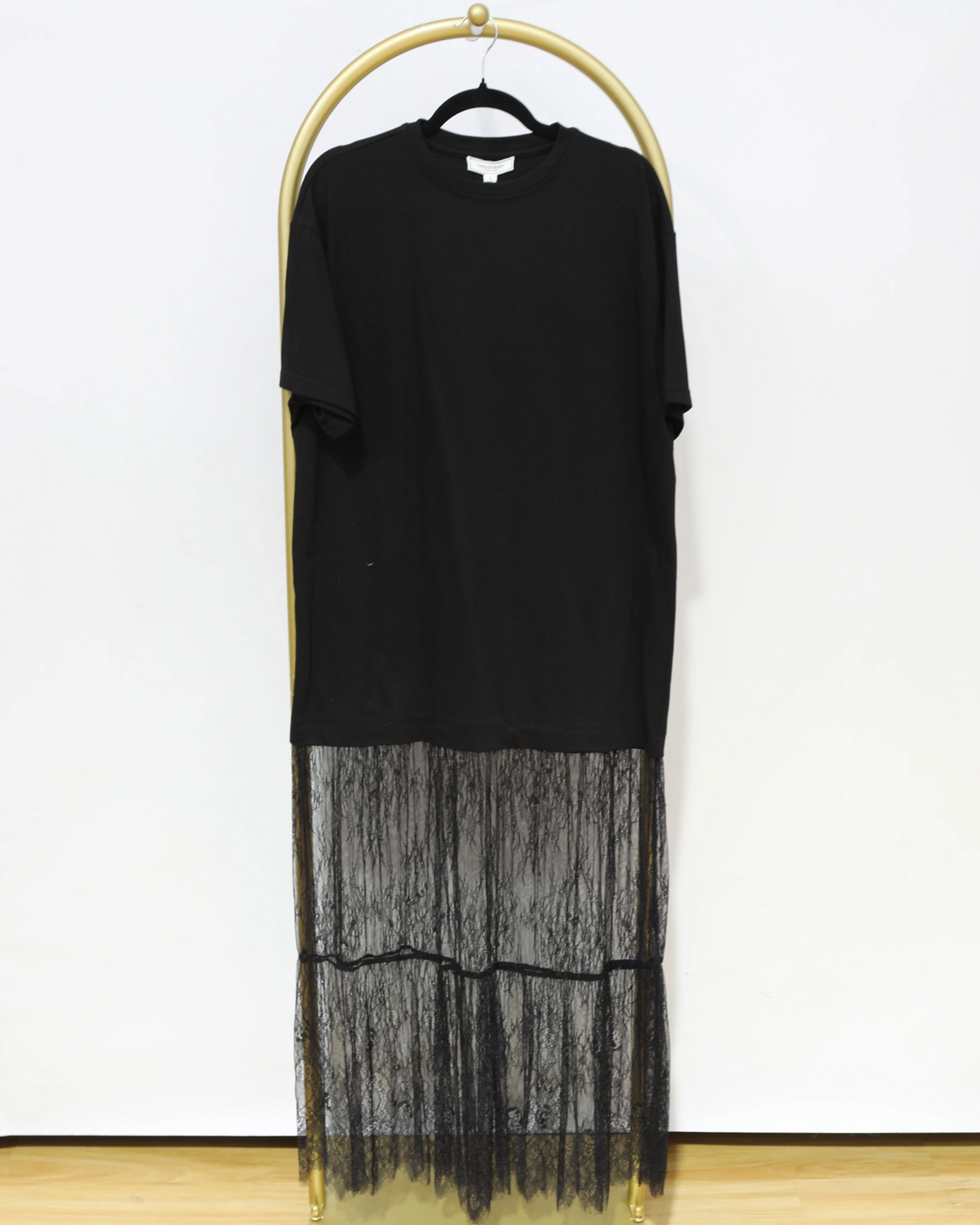 Lace Panel T-Shirt Maxi Dress - Black