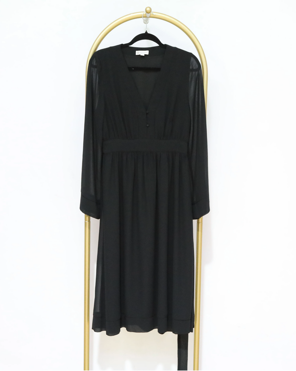 V-Neck Long Sleeve Dress - Black