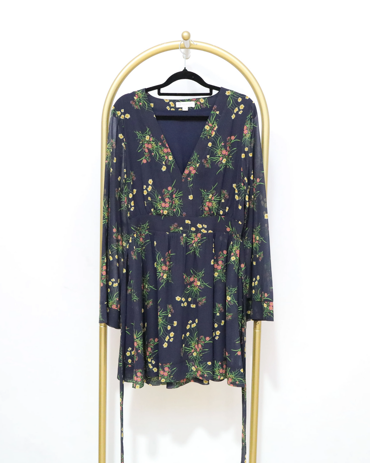Floral V-Neck Mini Dress - Navy