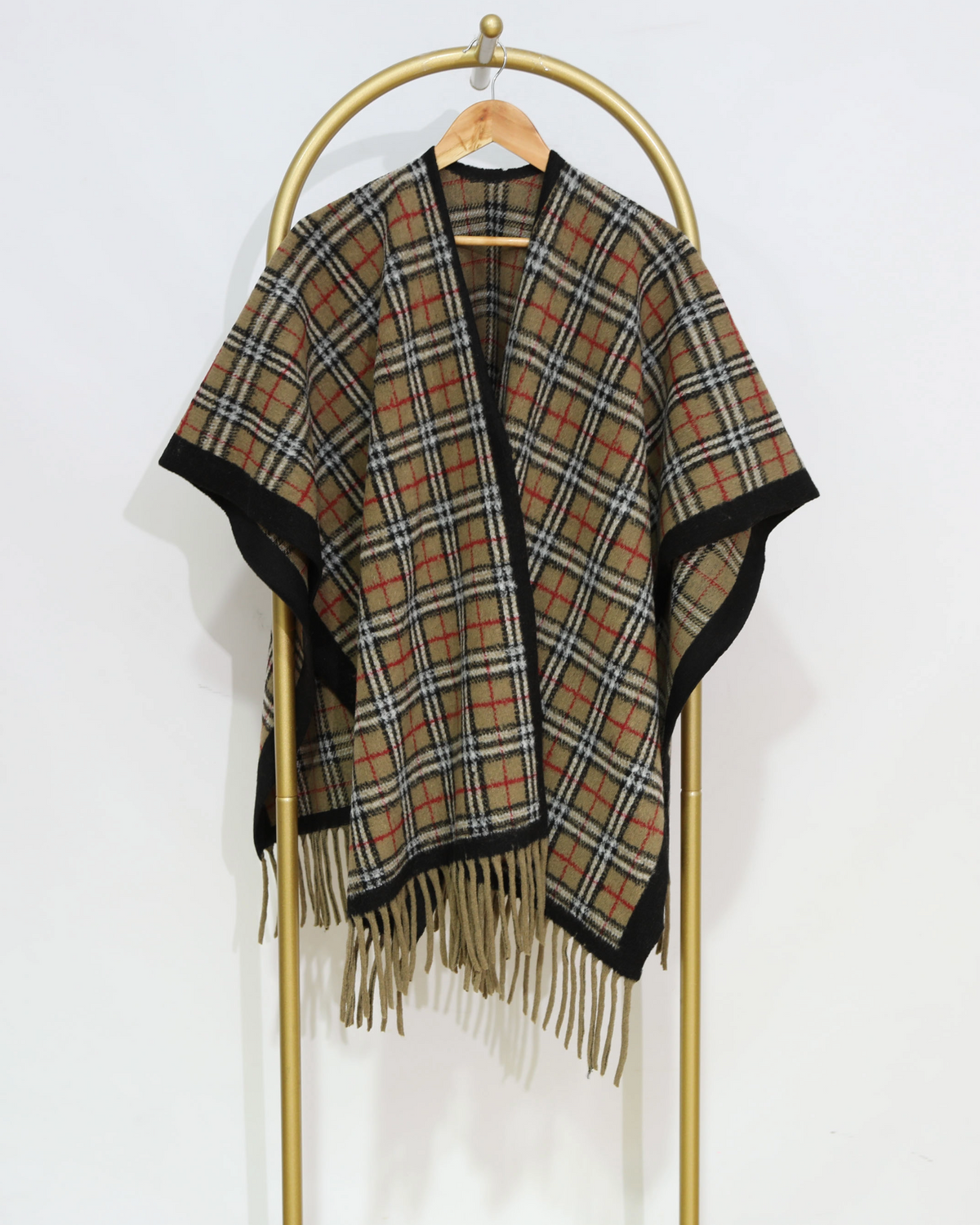 Check Fringe Wrap - Tan