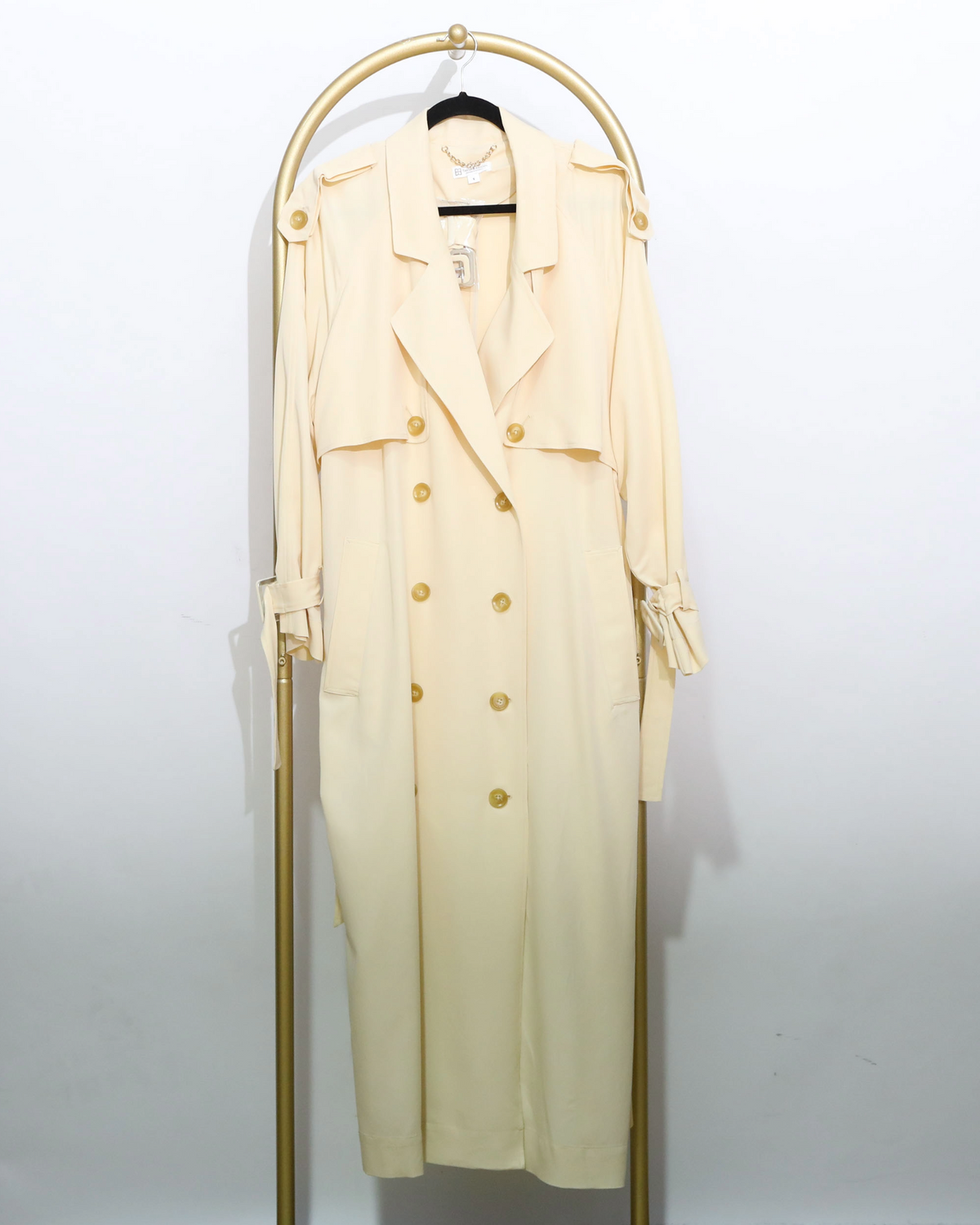 Double Breasted Longline Trench Coat - Butter