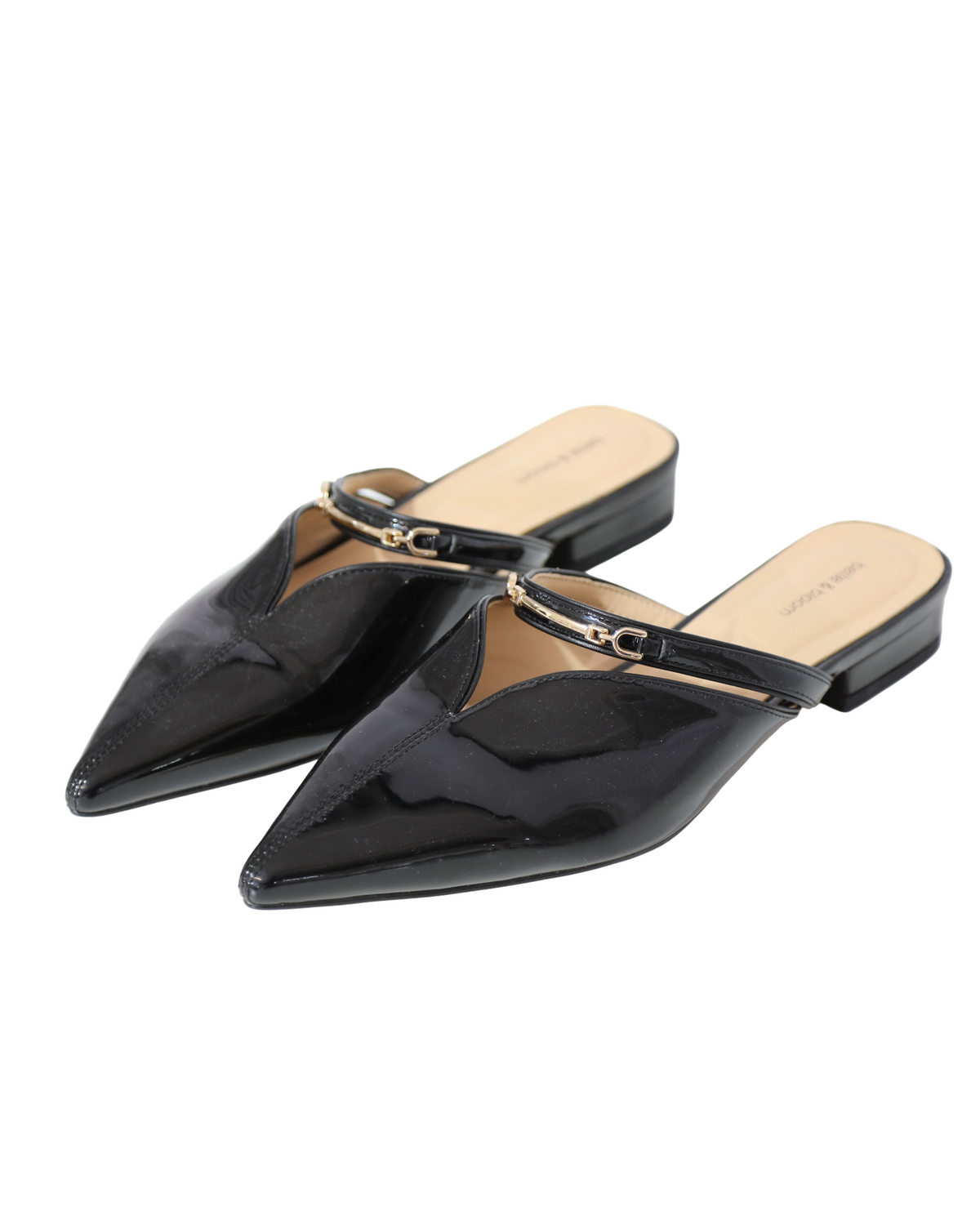 Pointed Toe Buckle Mules - Black