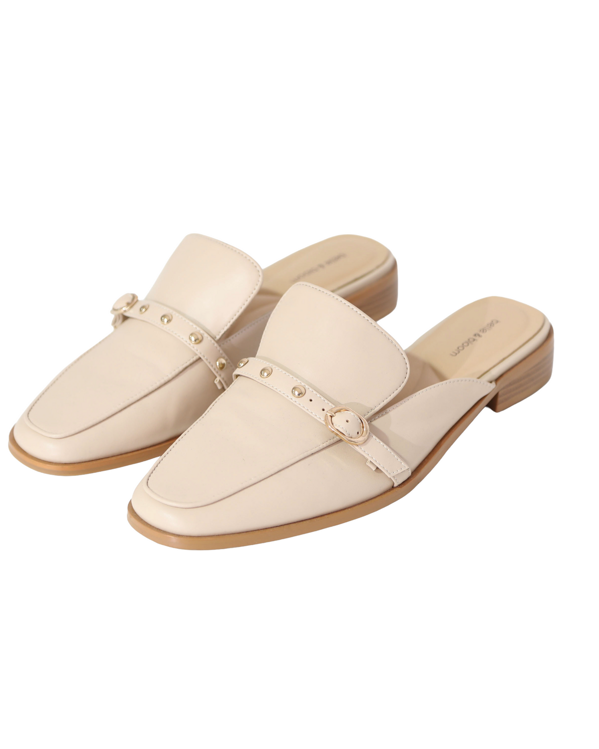 Studded Buckle Mule Loafers - Nude